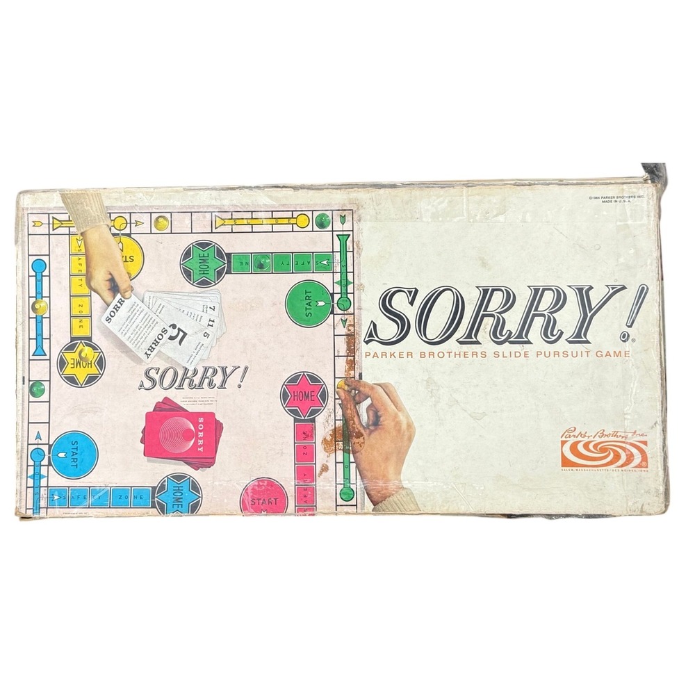 Vintage 1964 Sorry Board Game Parker Brothers Retro 60s Edition